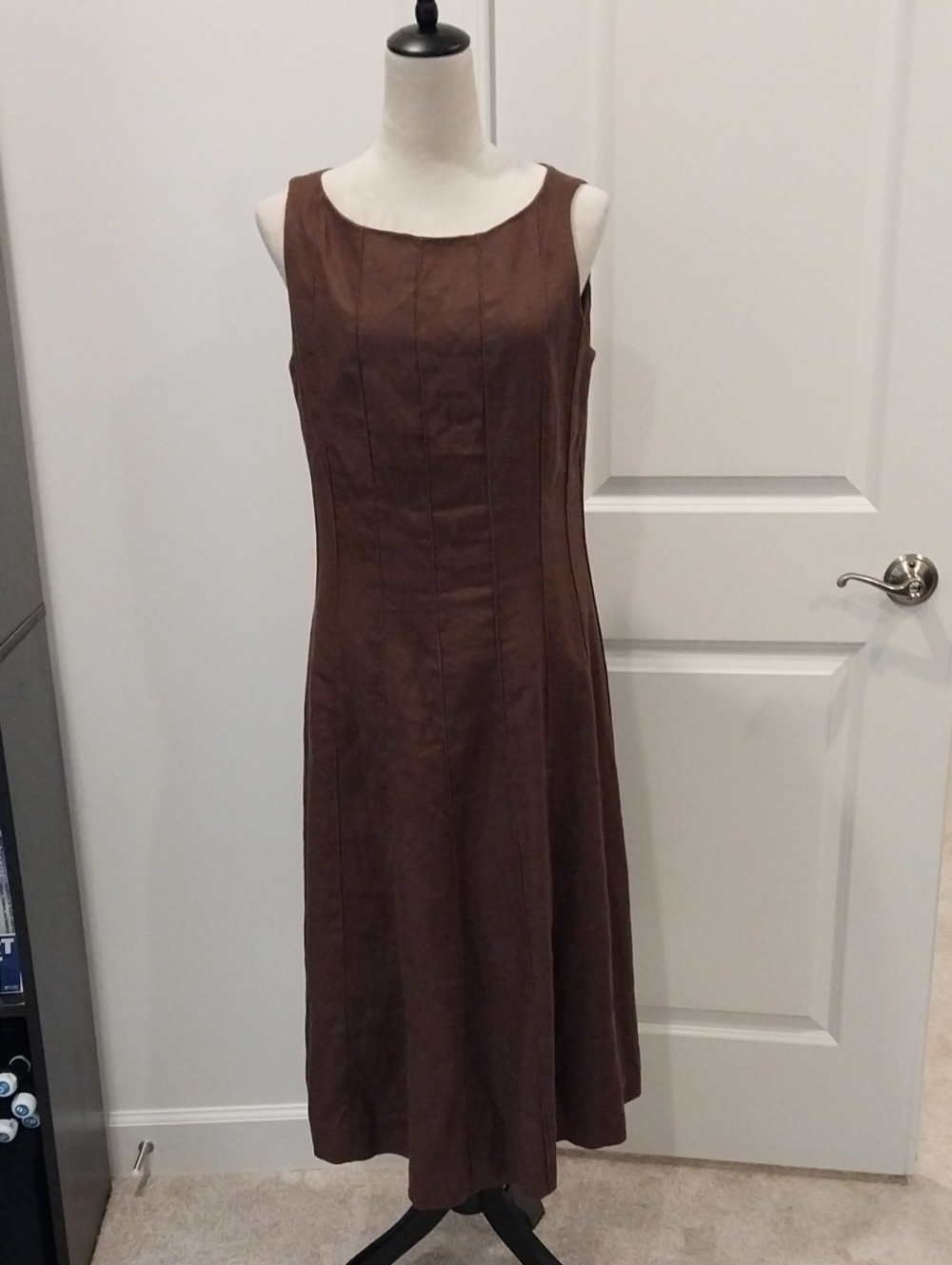 Anne Klein Chocolate Brown Sleeveless Panel-Seamed Midi Dress
